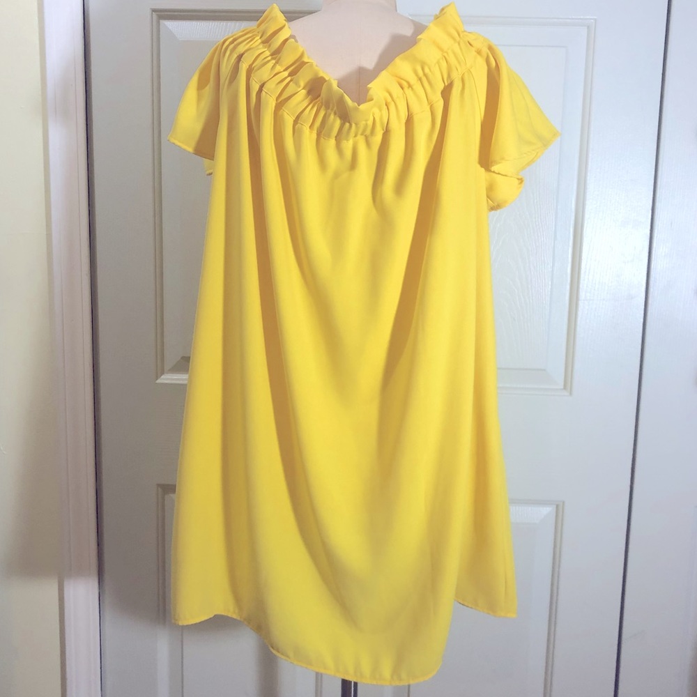 Pleione Ruffled Off Shoulder Dress Yellow Sz XL - Picture 5 of 8